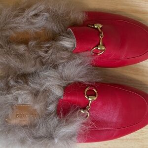 Gucci Red Horsebit Accent Leather Mule